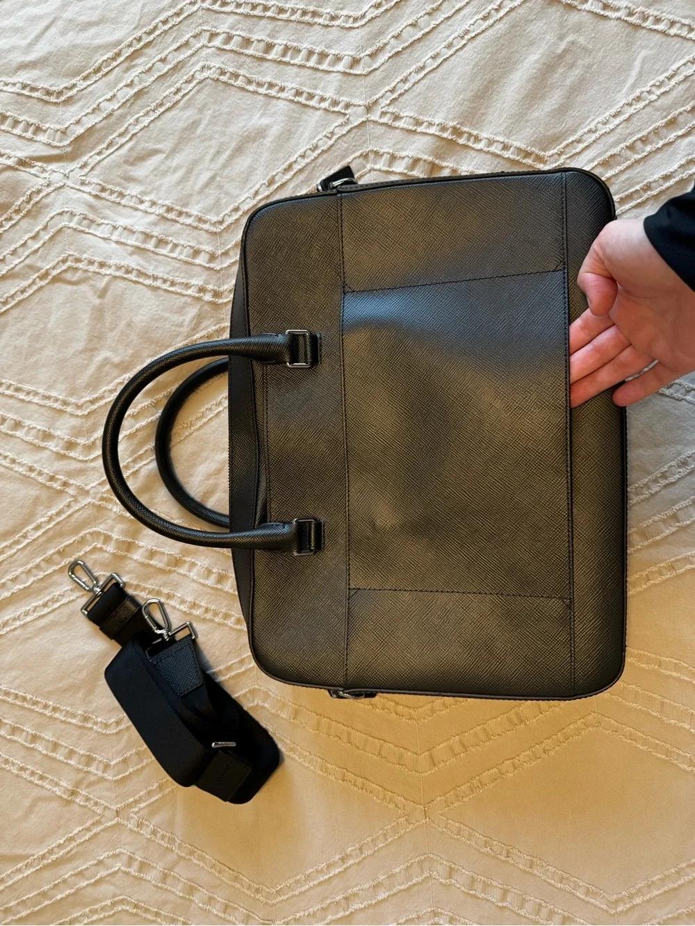 Michael Kors Black Saffiano Leather Laptop Briefcase with Detachable Strap